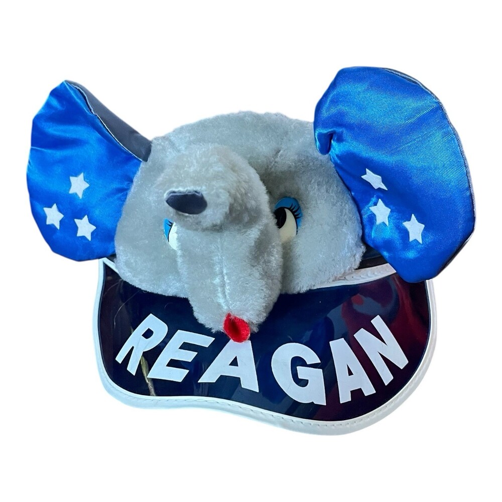 VTG 1980s Reagan Bush Elephant Hat GOP Republican Campaign Visor Toppet Taiwan